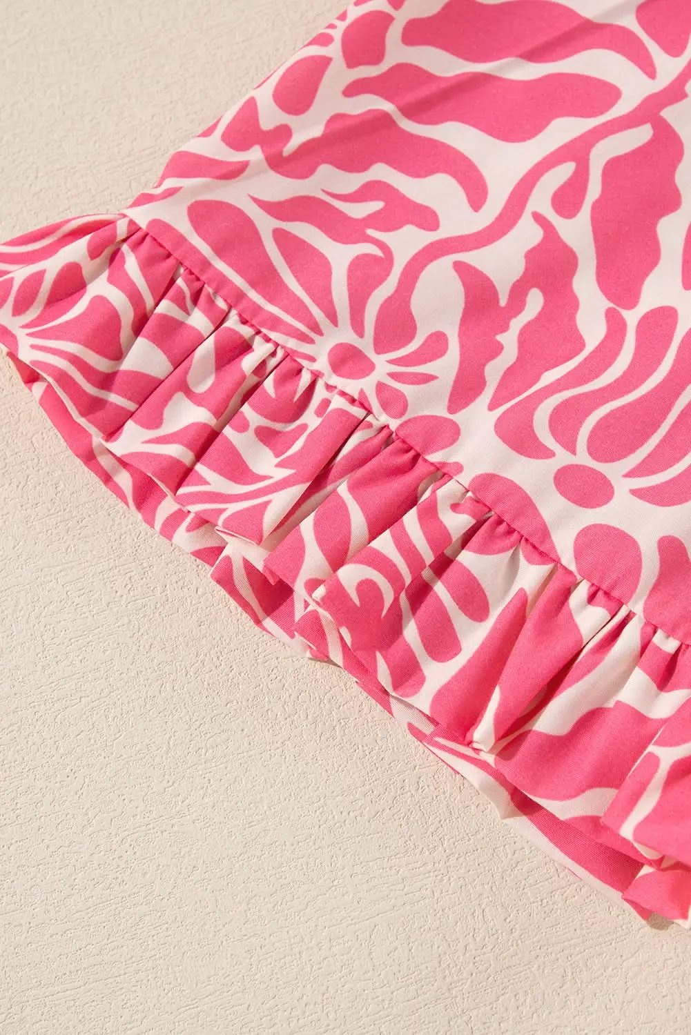 Pink Plus Size Floral Print Frilled Neck Puff Sleeve Top - Love Salve